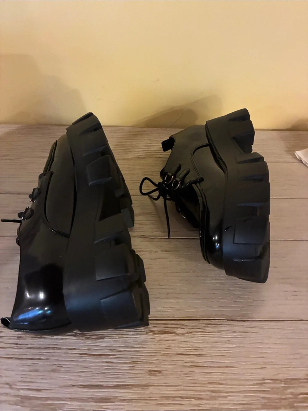 Rockabilly Y2K Retro Punk Dark Academia Black Patent Platform Lug Loafers Sz 10
